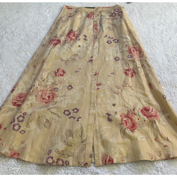 Lauren Ralph Lauren Dresses & Skirts - NWT LRL Womens Sz 4 Biege Floral Button Front Linen Maxi Skirt Cottagecore Soft